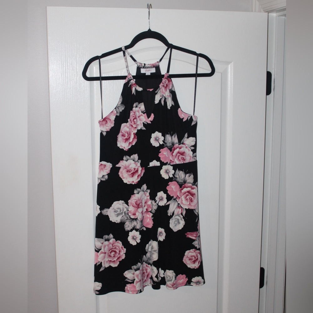Candie's Black and Pink Floral Midi Dress